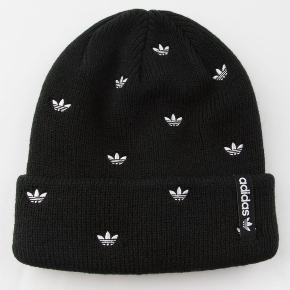 SOLD - Adidas Originals Allover Print Embroidered Beanie Black White - Picture 2 of 8